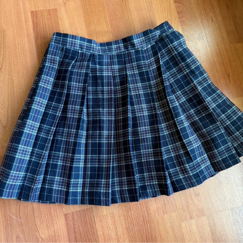 Plaid Blue Pleated Skirt